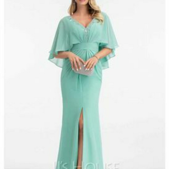 Formal V-neck floor length sheath dress - Picture 4 of 5